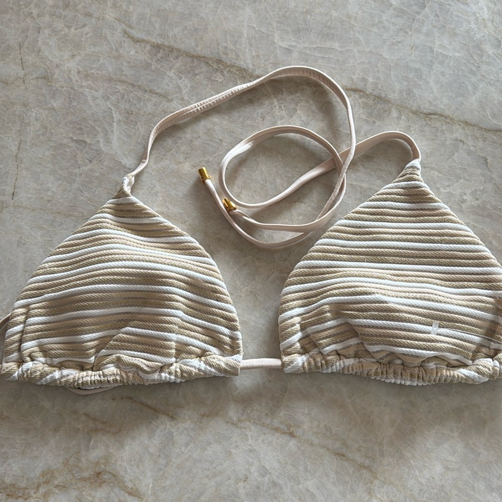 NWT PILYQ New Earth Tri Top Bikini Top Shimmer Stripe Size Large